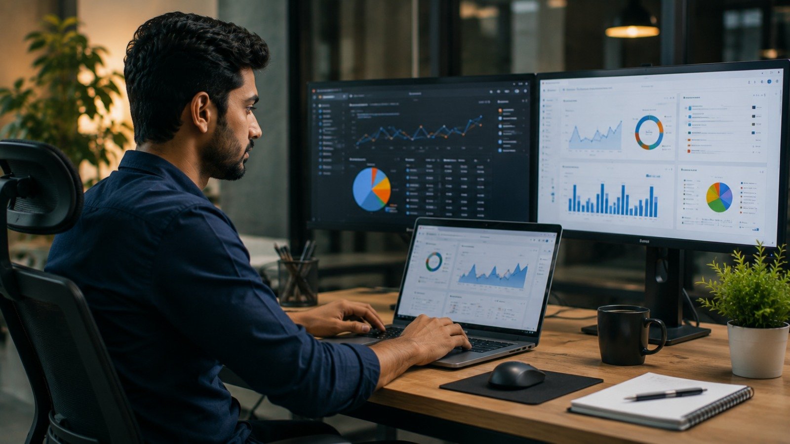 Analyst working with reporting data behind a secure login