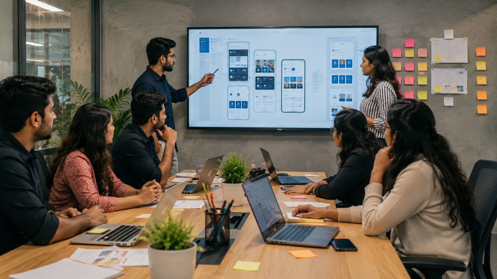 Mobile app screens laid out for a design review